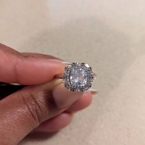 DIAMONIQUE 35TH ANNIVERSARY STERLING SILVER CUSHION CUT RING SIZE 7